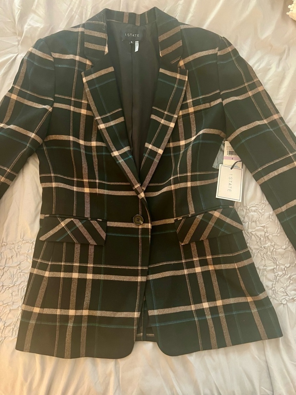 1. State Black Plaid Blazer with Tan and Blue Windowpane Size 6 NWT